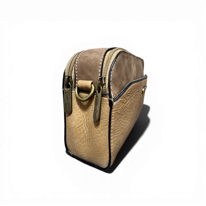 Cotton Road Sling Bag and matching khaki PU leather wallet set with multiple zip compartments and adjustable strap