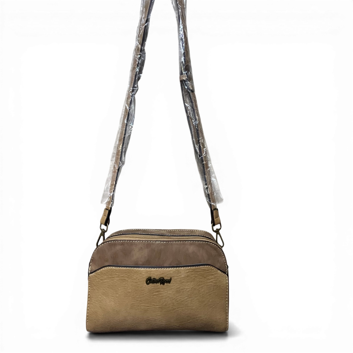 Cotton Road Khaki PU leather sling bag and matching wallet set with multiple compartments and adjustable strap