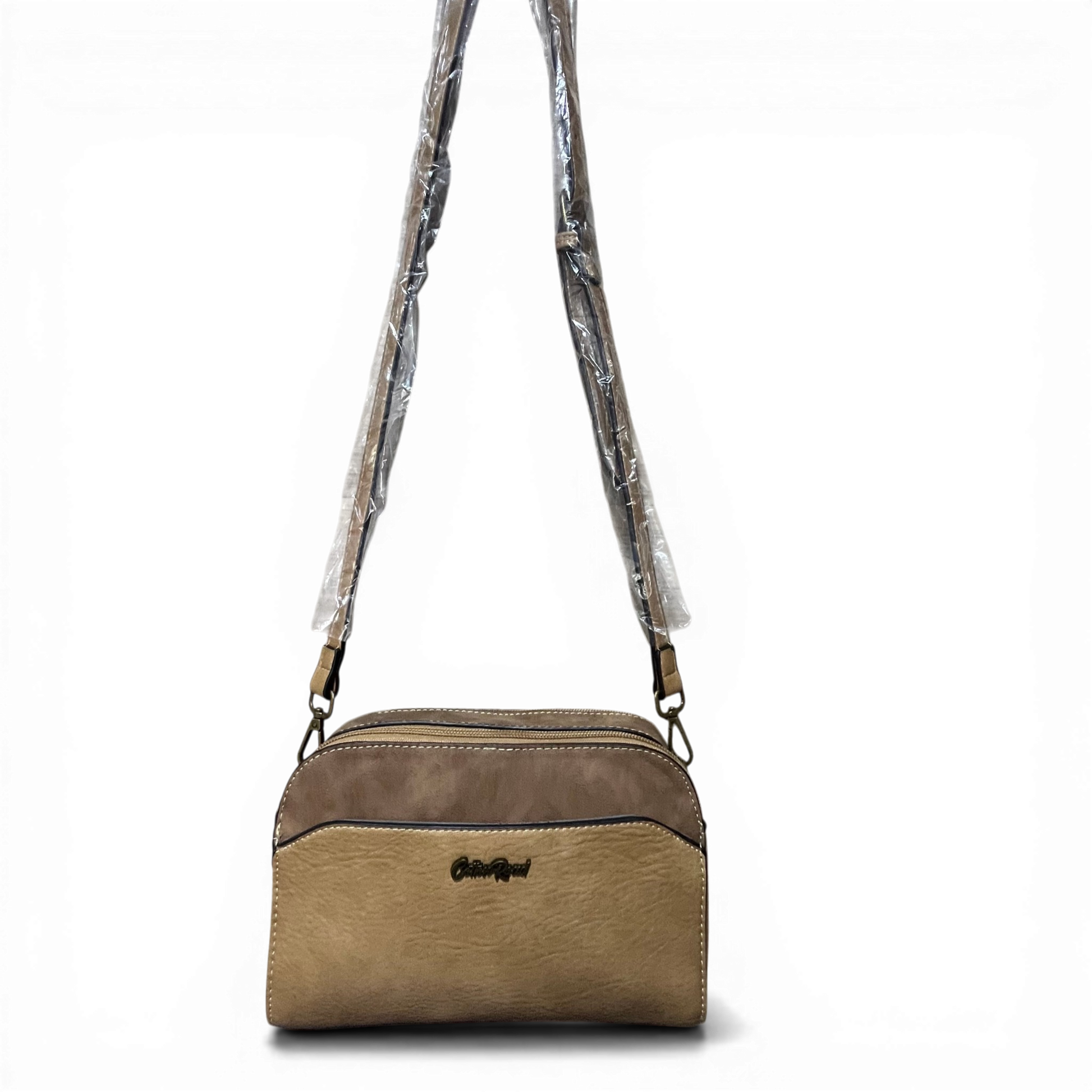 Cotton Road Khaki PU leather sling bag and matching wallet set with multiple compartments and adjustable strap