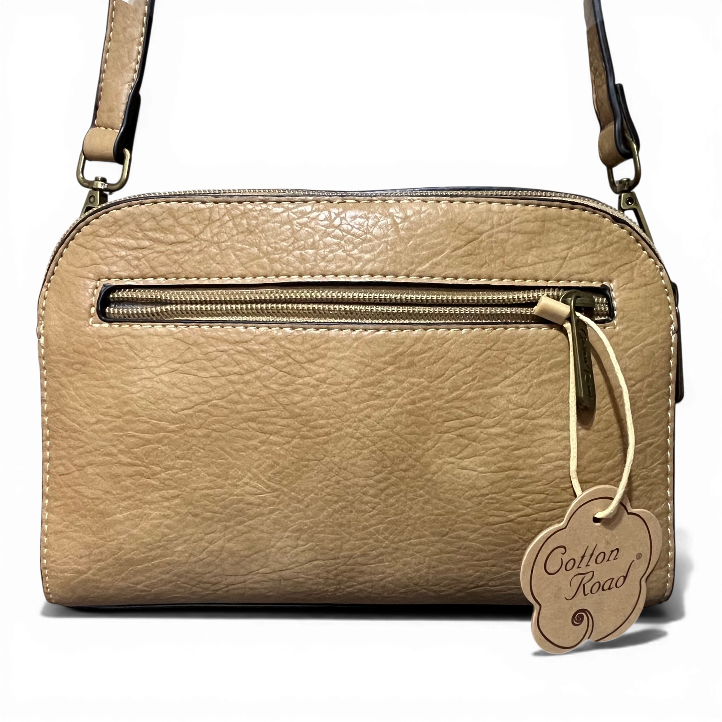 Cotton Road Sling Bag in khaki PU leather with matching embossed wallet set for stylish everyday organization