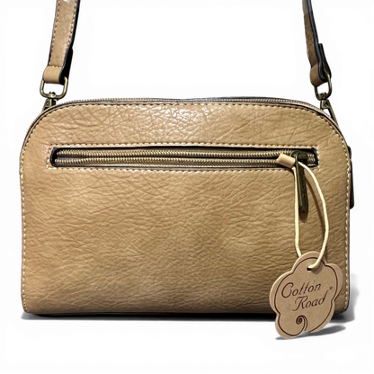 Cotton Road Sling Bag in khaki PU leather with matching embossed wallet set for stylish everyday organization