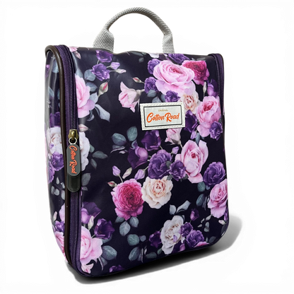 Cotton Road Toiletry Bag purple floral PVC hanging vanity with multiple compartments