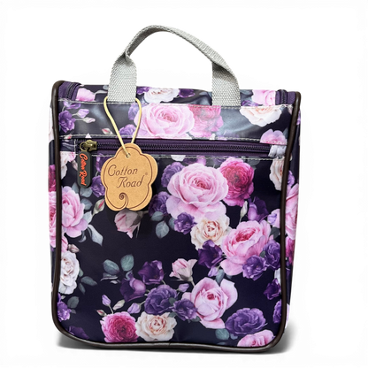 Cotton Road Toiletry Bag purple floral PVC hanging vanity bag with multiple interior pockets