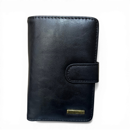 Cotton Road Wallet medium black PU leather with clip, multiple card slots, coin compartment, and ID window