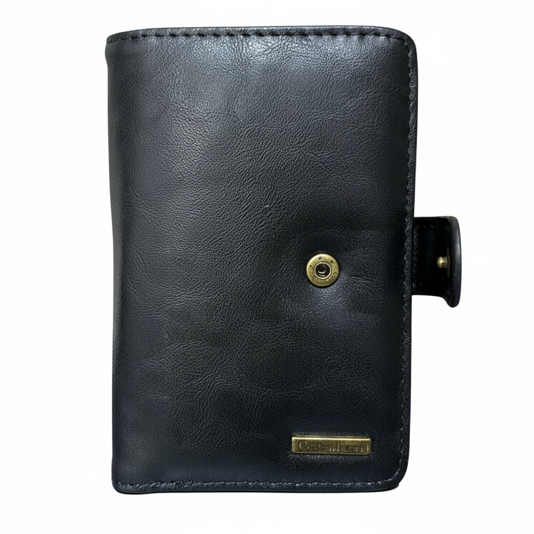 Cotton Road Wallet: Medium BLACK PU Leather with CLIP front view