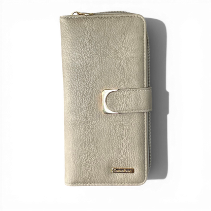 Cotton Road Wallet beige PU leather with clip, large capacity and organized compartments
