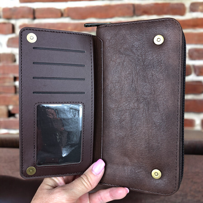 Cotton Road Wallet: Large BROWN PU Leather Wallet with DUAL STORAGE