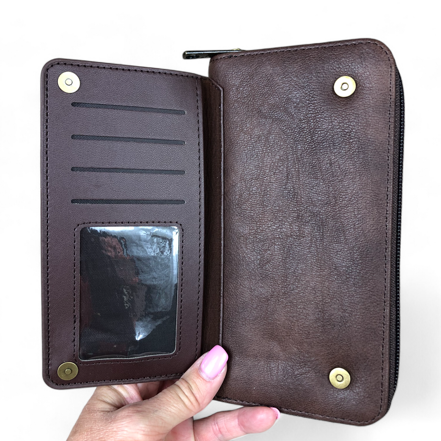 Cotton Road Wallet: Large BROWN PU Leather Wallet with DUAL STORAGE