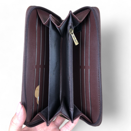 Cotton Road Wallet: Large BROWN PU Leather Wallet with DUAL STORAGE