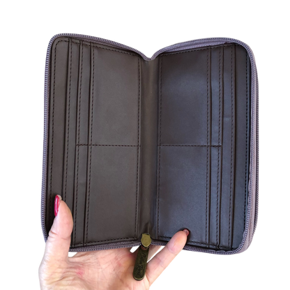 Large purple floral PVC Cotton Road Wallet with multiple compartments and card slots