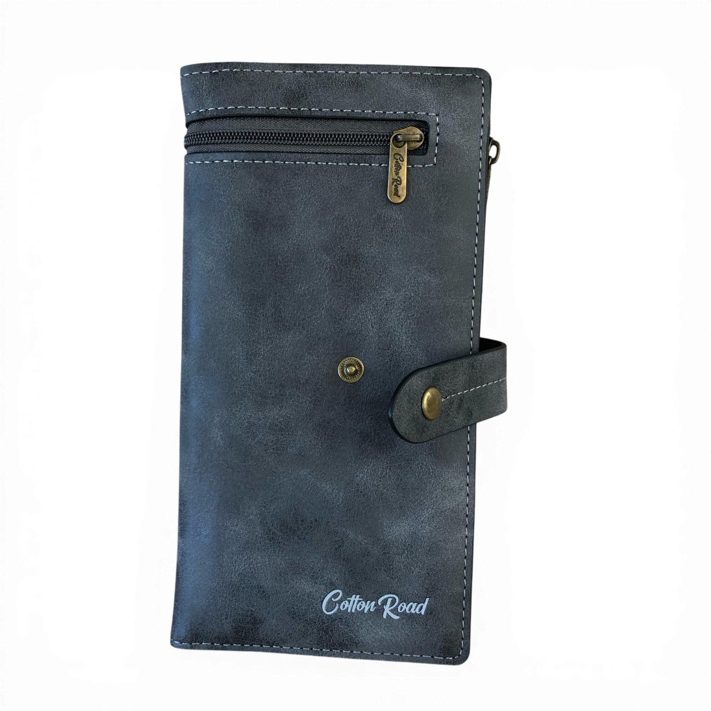 Cotton Road Wallet large grey PU leather with exterior zip pocket and multiple compartments