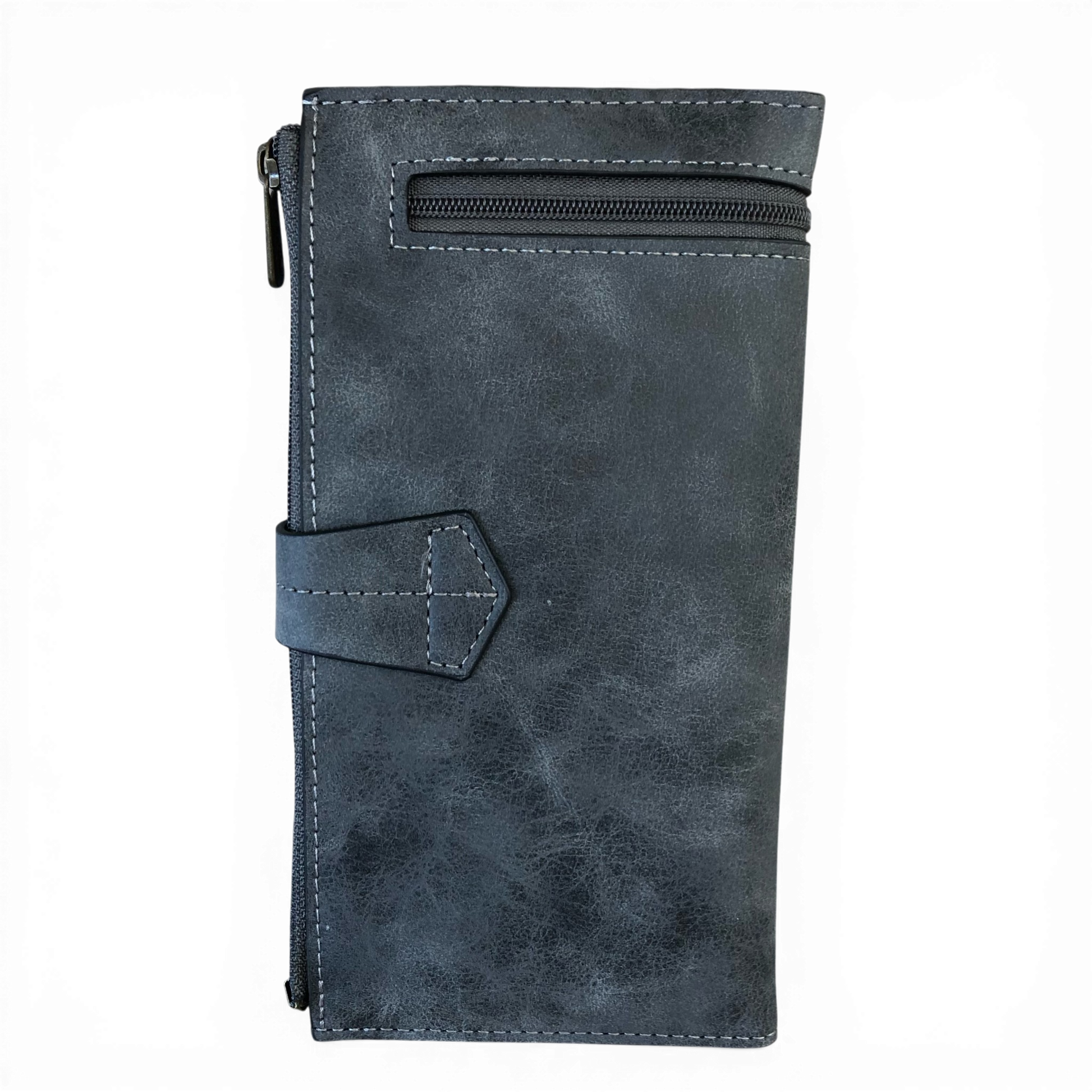 Cotton Road Wallet large grey PU leather with exterior zip pocket and multiple card slots