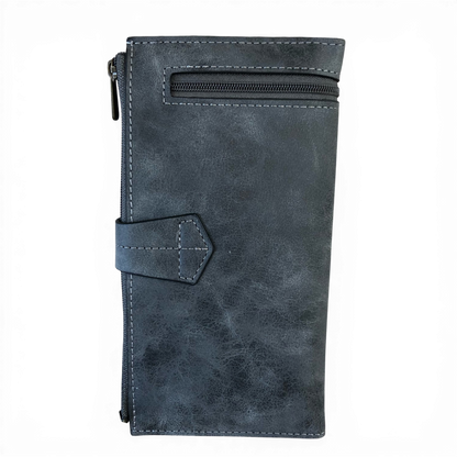 Cotton Road Wallet large grey PU leather with exterior zip pocket and multiple card slots