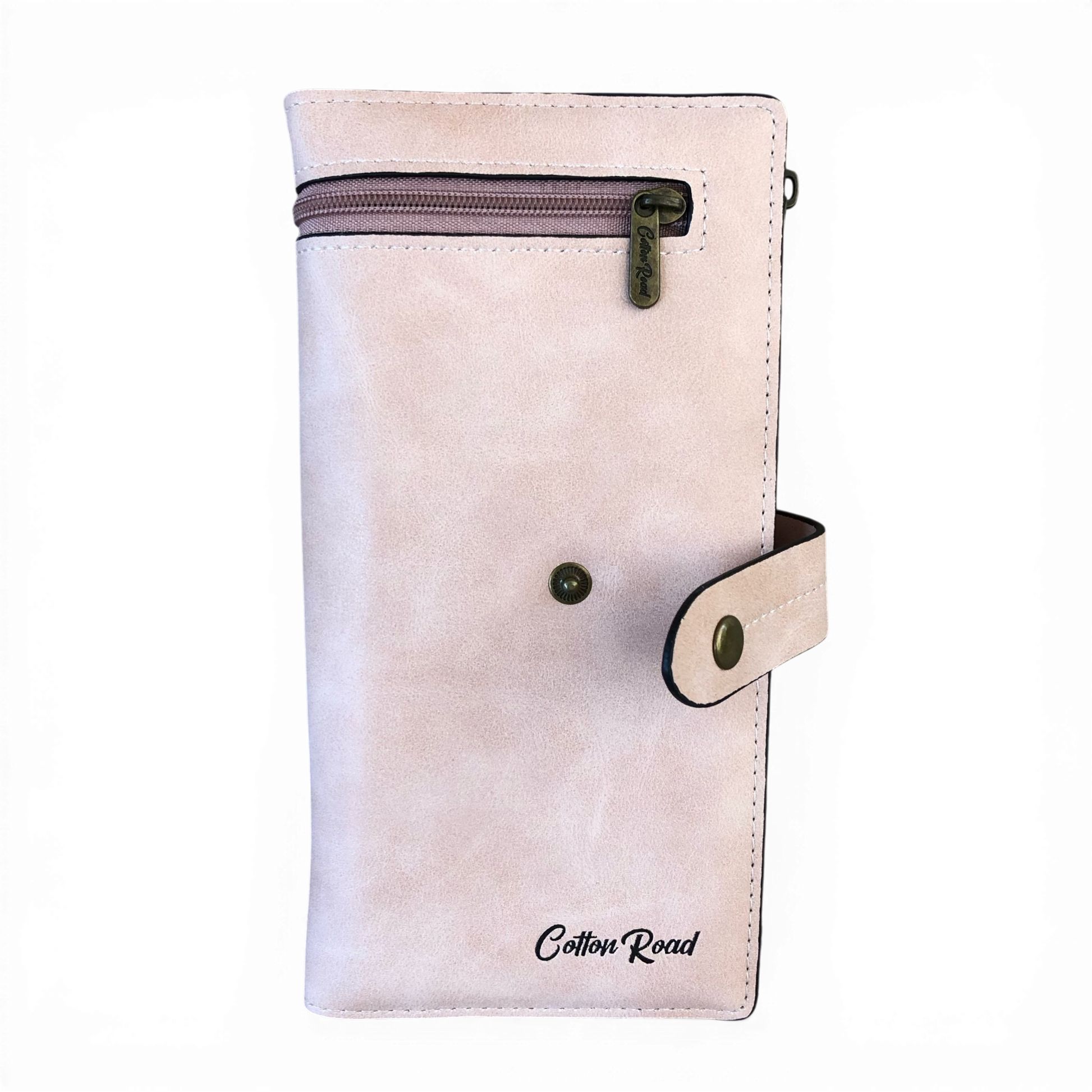Cotton Road Wallet large pink PU leather wallet with exterior zip pocket and multiple card slots