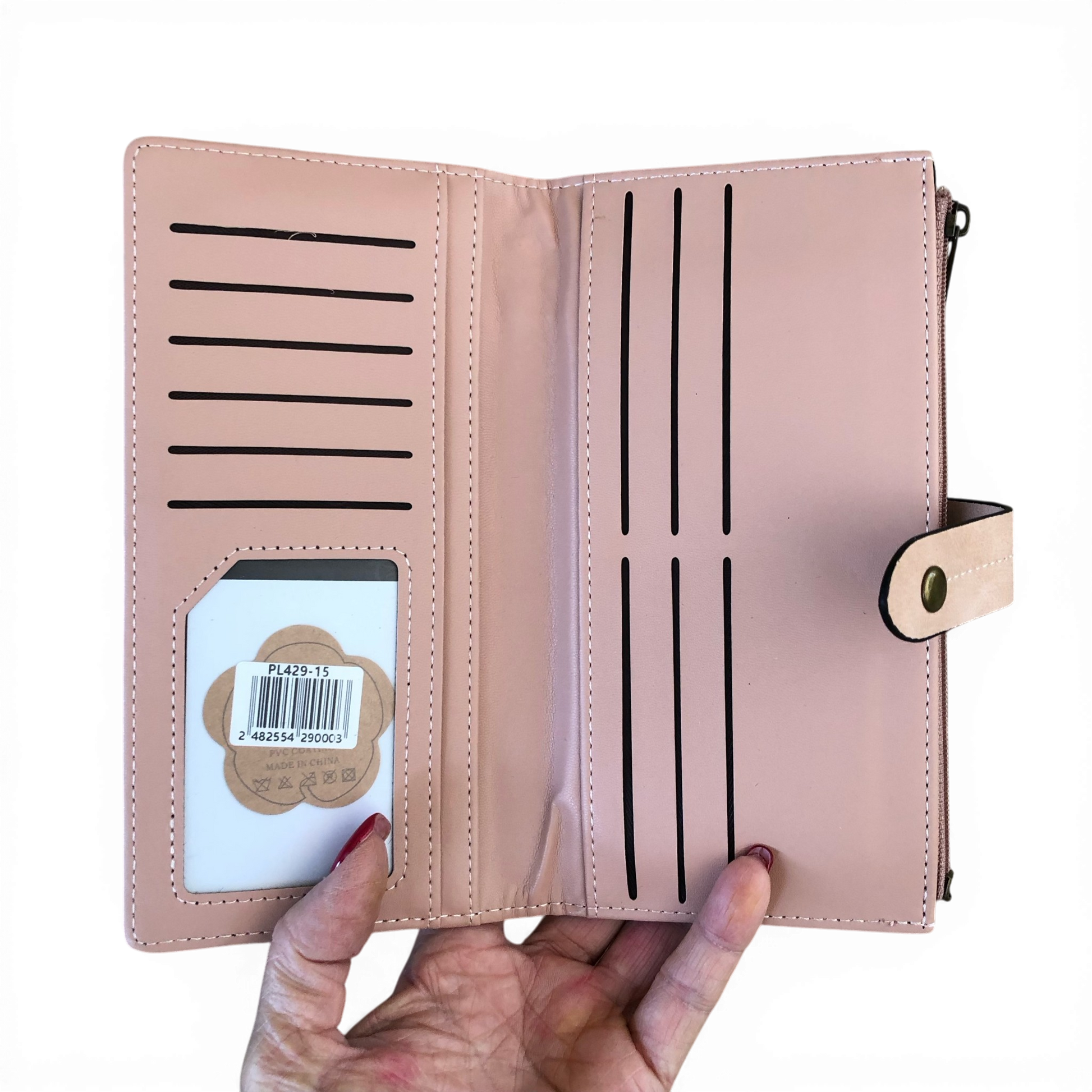 Cotton Road Wallet large pink PU leather with outside zip pocket and multiple compartments