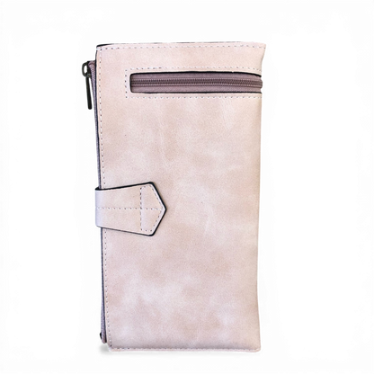 Cotton Road Wallet large pink PU leather with exterior zip pocket and multiple compartments