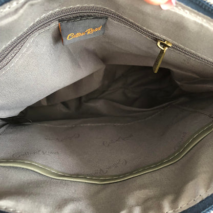 NAVY BLUE and WHITE PVC Cotton Road Sling Bag with STRIPES and TAN Trim detailing