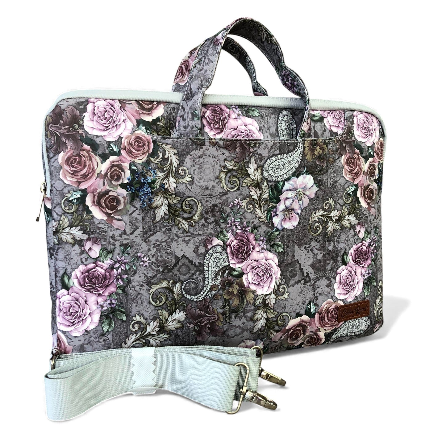GREY Cotton Road PVC Laptop Bag / Carry Sleeve with Padded Inner and PAISLEY/PINK FLOWERS