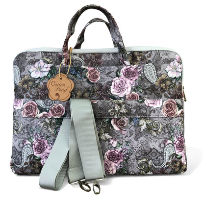GREY Cotton Road PVC Laptop Bag / Carry Sleeve with Padded Inner and PAISLEY/PINK FLOWERS