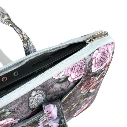 GREY Cotton Road PVC Laptop Bag / Carry Sleeve with Padded Inner and PAISLEY/PINK FLOWERS