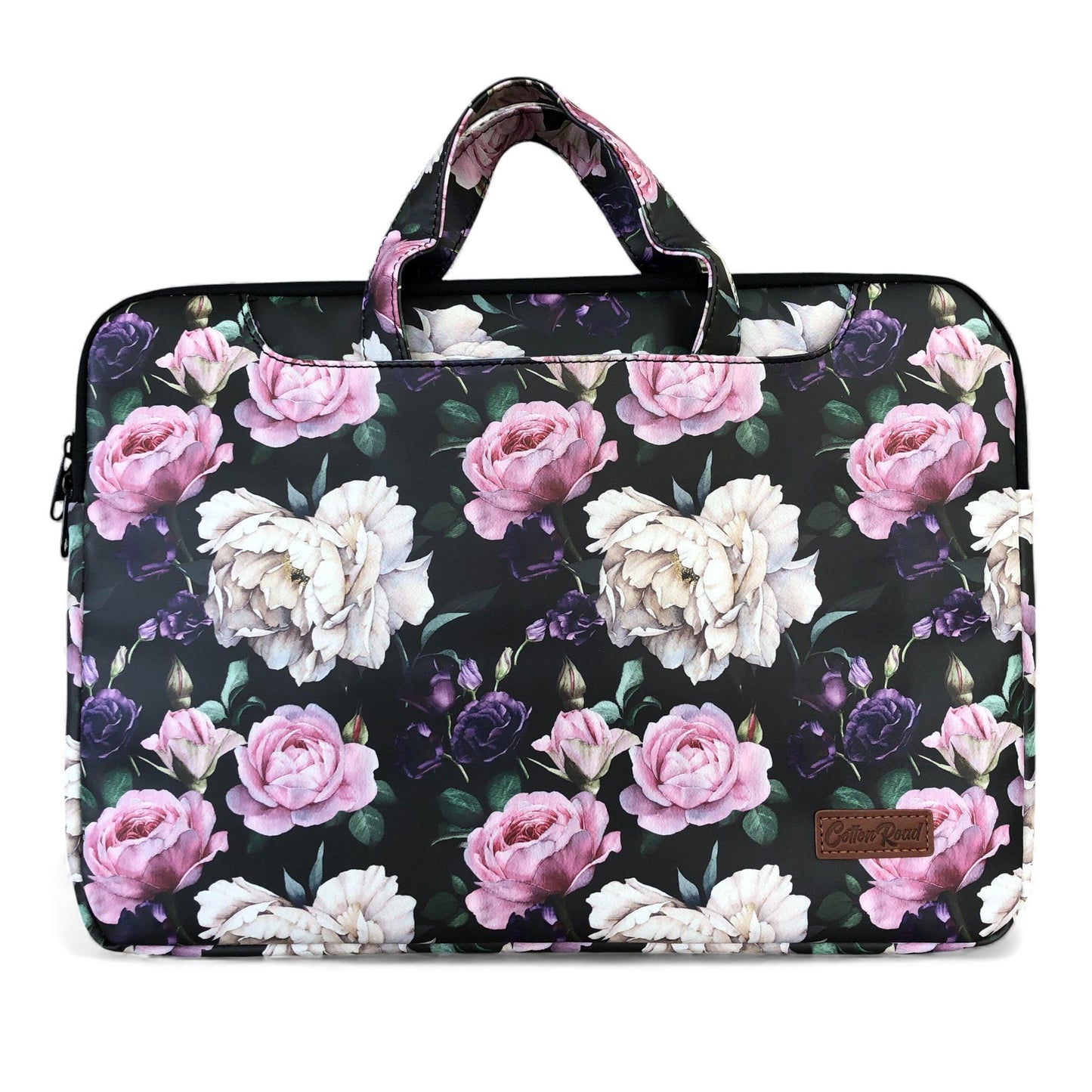 BLACK FLORAL Cotton Road PVC Laptop Bag / Carry Sleeve with Padded Inner