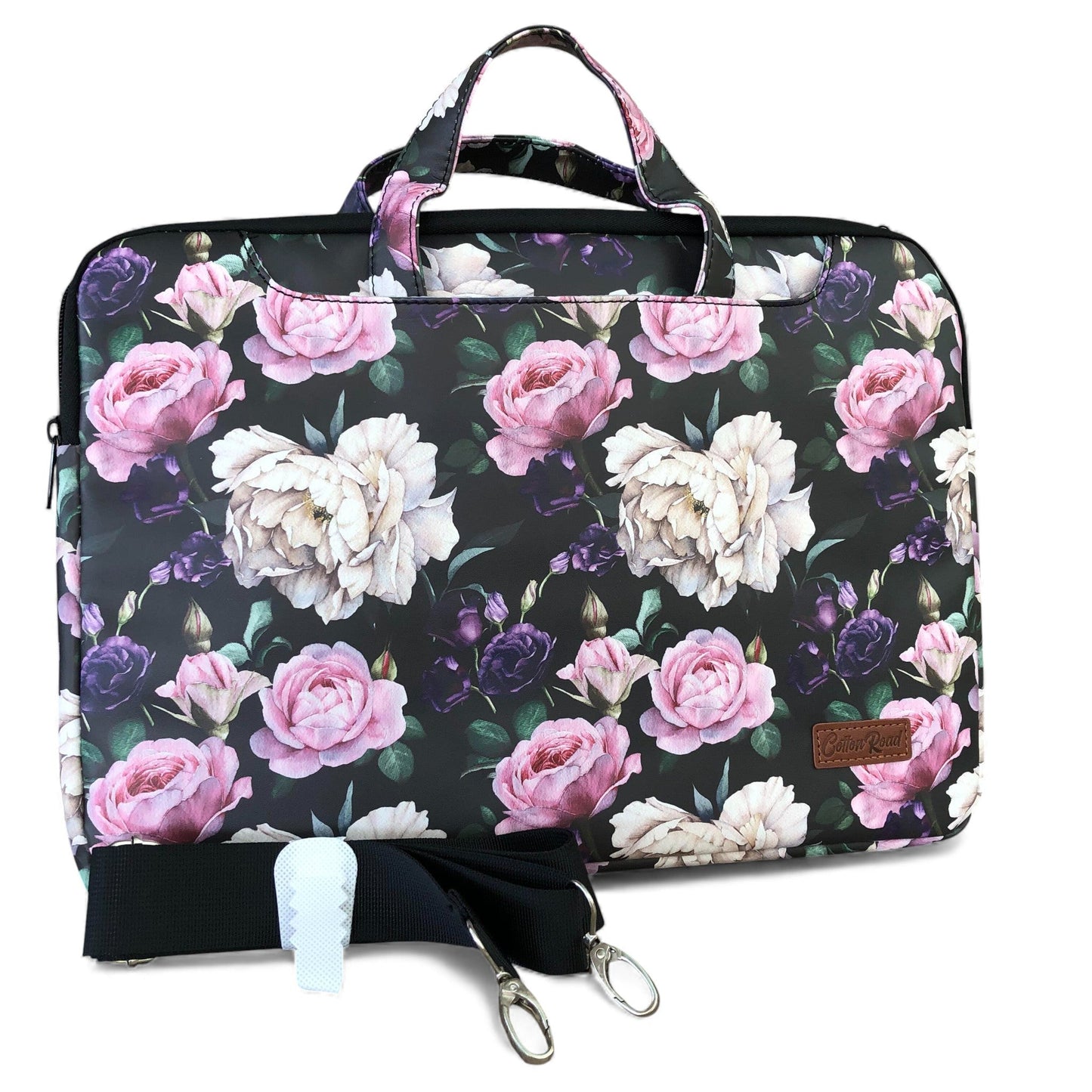 BLACK FLORAL Cotton Road PVC Laptop Bag / Carry Sleeve with Padded Inner
