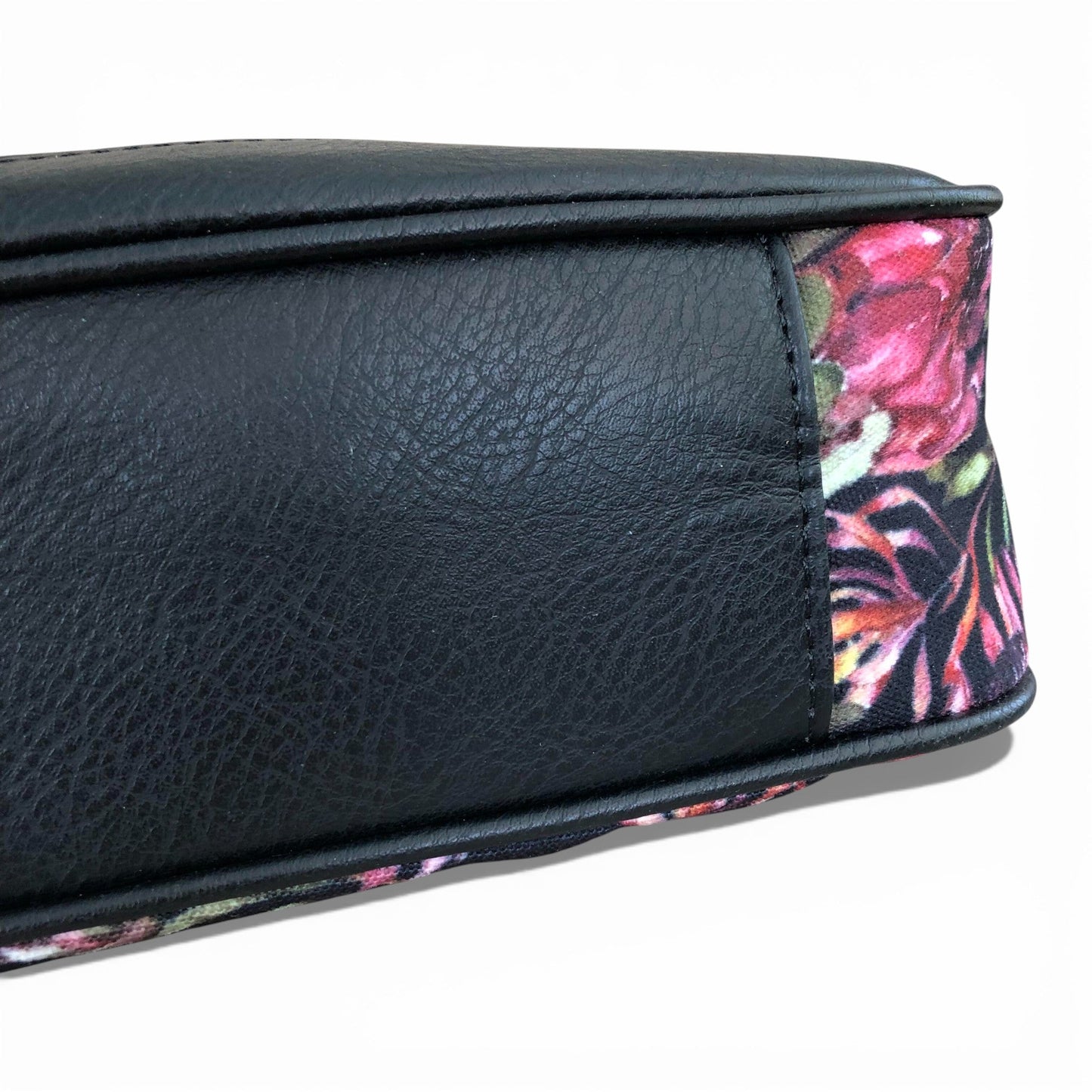 Vivace Handbag: BLACK Canvas Handbag with BLACK PU Leather Trim and PROTEA design
