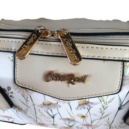 IVORY Cotton Road PU Leather Barrel Handbag with FLORAL Panel