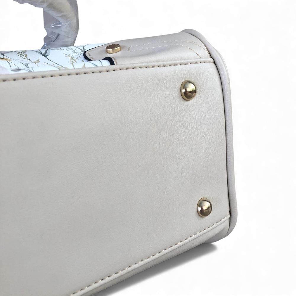 IVORY Cotton Road PU Leather Barrel Handbag with FLORAL Panel