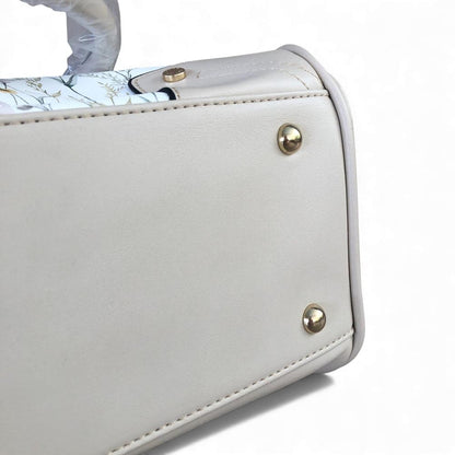 IVORY Cotton Road PU Leather Barrel Handbag with FLORAL Panel