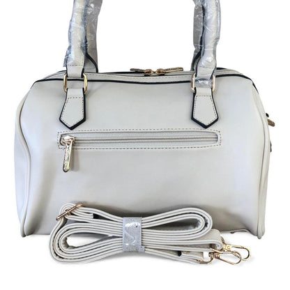 IVORY Cotton Road PU Leather Barrel Handbag with FLORAL Panel