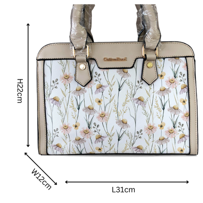 IVORY Cotton Road PU Leather Handbag with FLORAL Panel