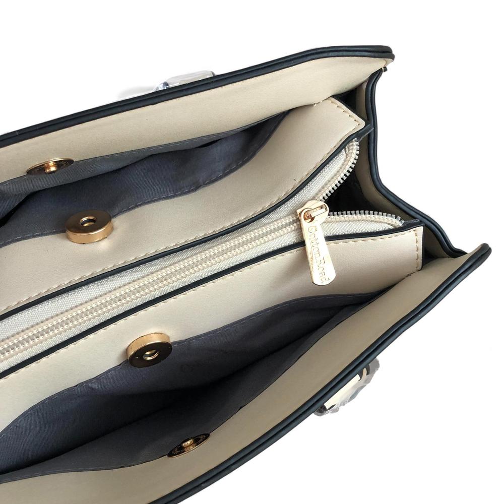 IVORY Cotton Road PU Leather Handbag with FLORAL Panel