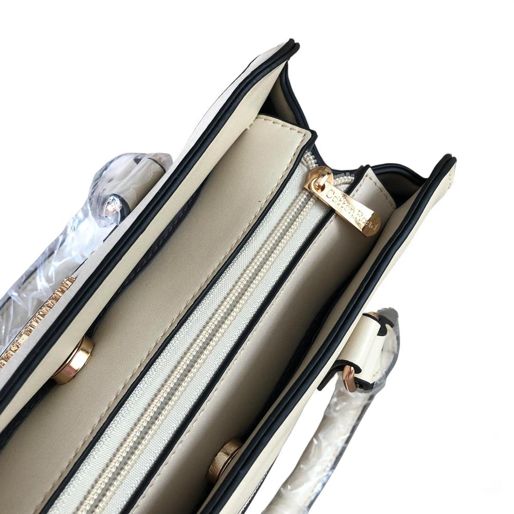 IVORY Cotton Road PU Leather Handbag with FLORAL Panel