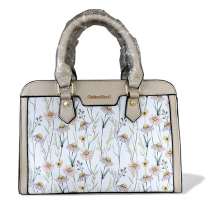 IVORY Cotton Road PU Leather Handbag with FLORAL Panel
