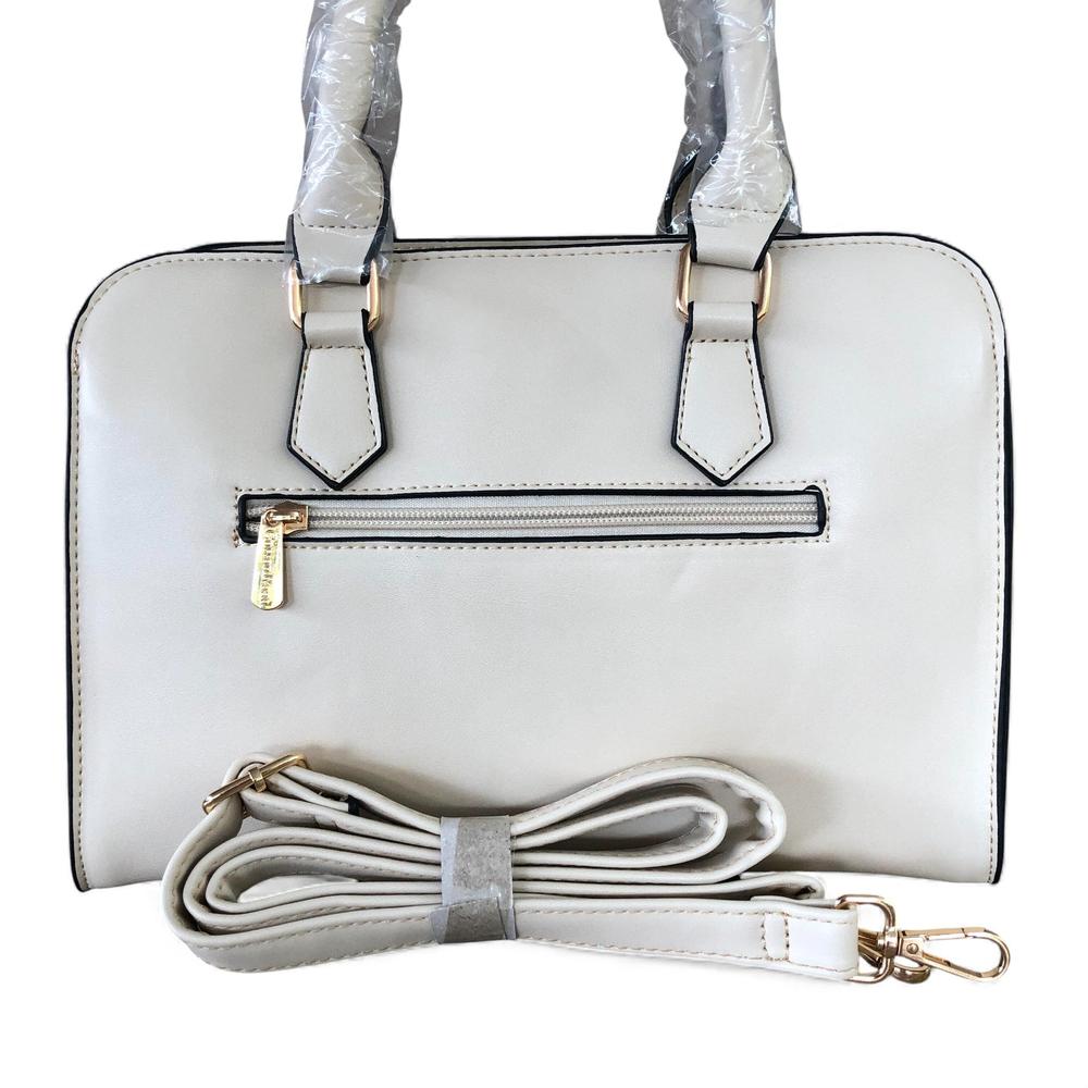 IVORY Cotton Road PU Leather Handbag with FLORAL Panel