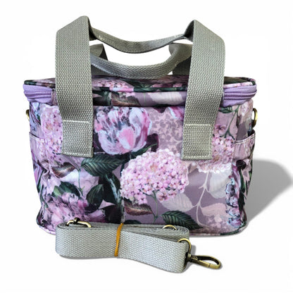 Cotton Road Cooler lilac floral PVC insulated lunch box bag with ergonomic handles and shoulder strap