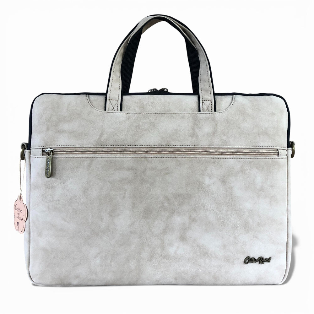 Cotton Road Laptop Bag: KHAKI PU Leather 15'6 Padded Laptop Bag / Carry Sleeve