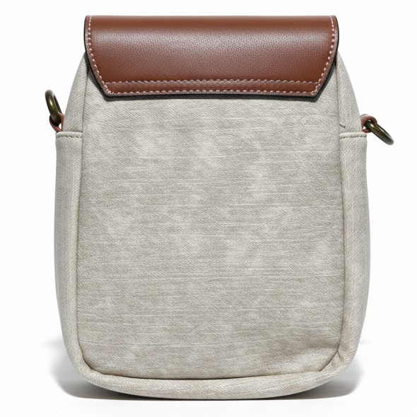 Cotton Road Sling Bag: BEIGE PU Leather Sling Bag with Closure Clip BACK