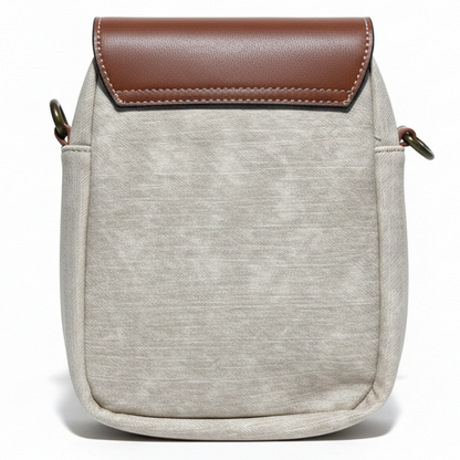 Cotton Road Sling Bag: BEIGE PU Leather Sling Bag with Closure Clip BACK