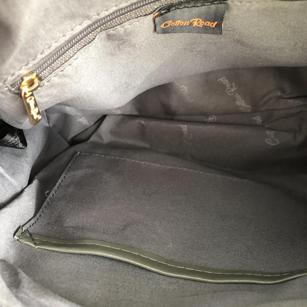 KHAKI Cotton Road PU Leather Barrel Handbag with FLORAL Panel