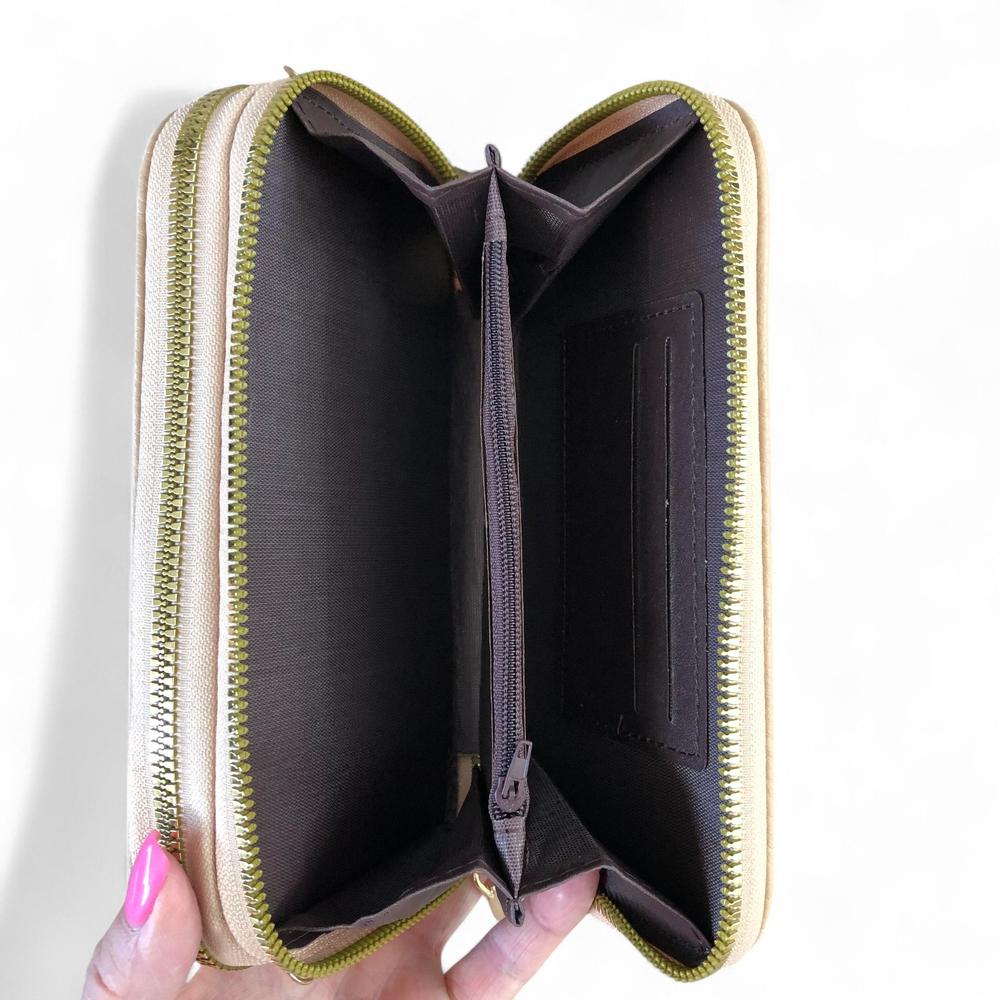 KHAKI Cotton Road PU Leather Cellphone Sling Wallet