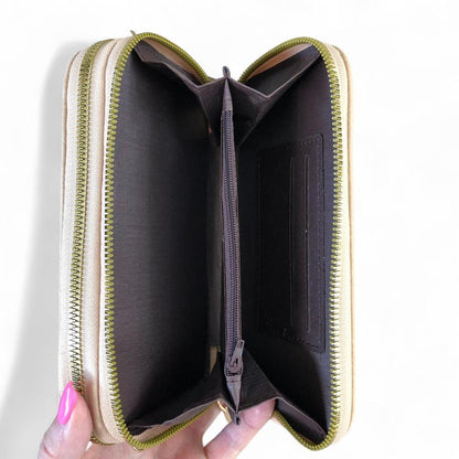 KHAKI Cotton Road PU Leather Cellphone Sling Wallet