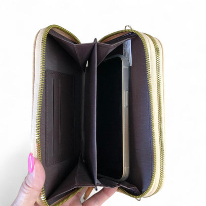 KHAKI Cotton Road PU Leather Cellphone Sling Wallet