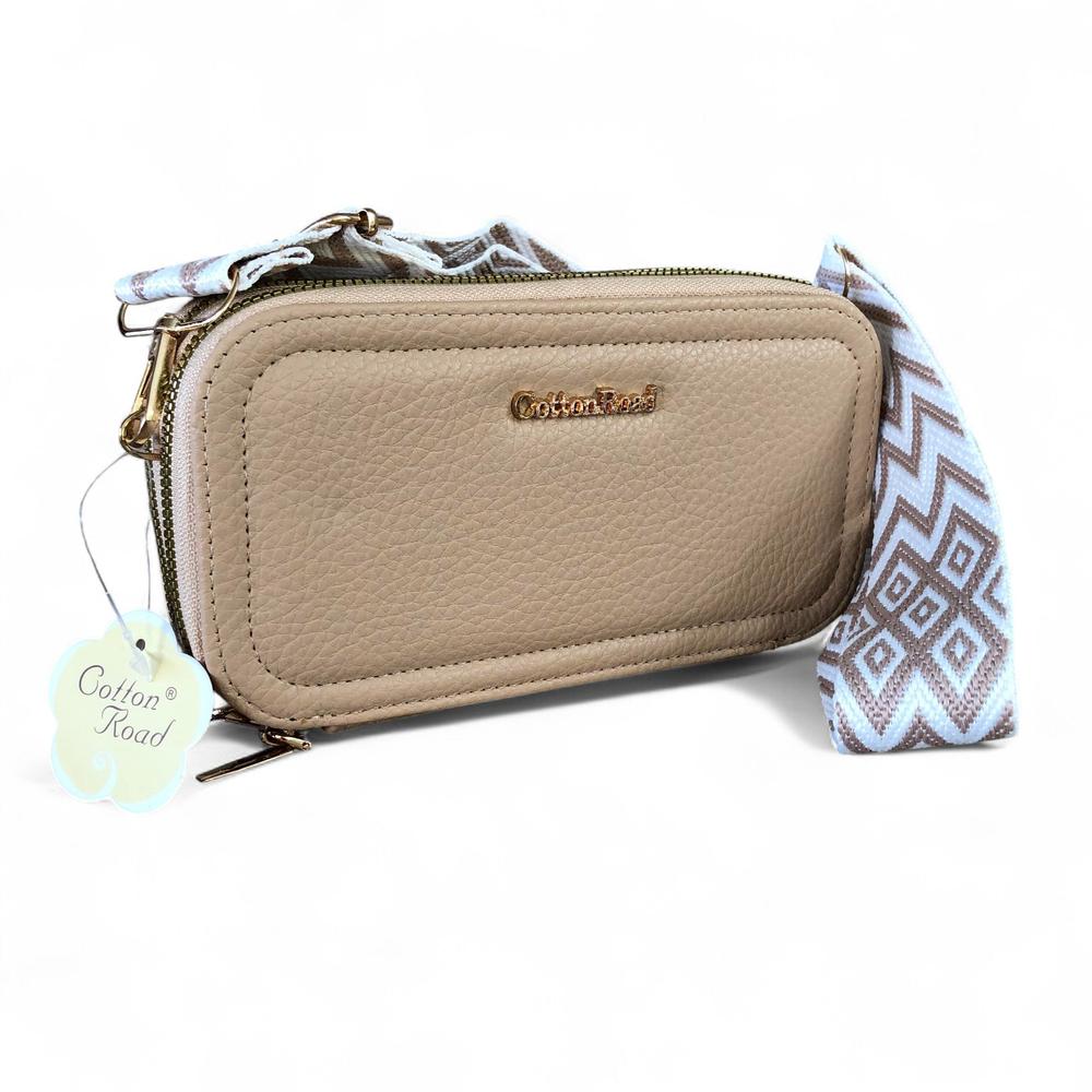 KHAKI Cotton Road PU Leather Cellphone Sling Wallet