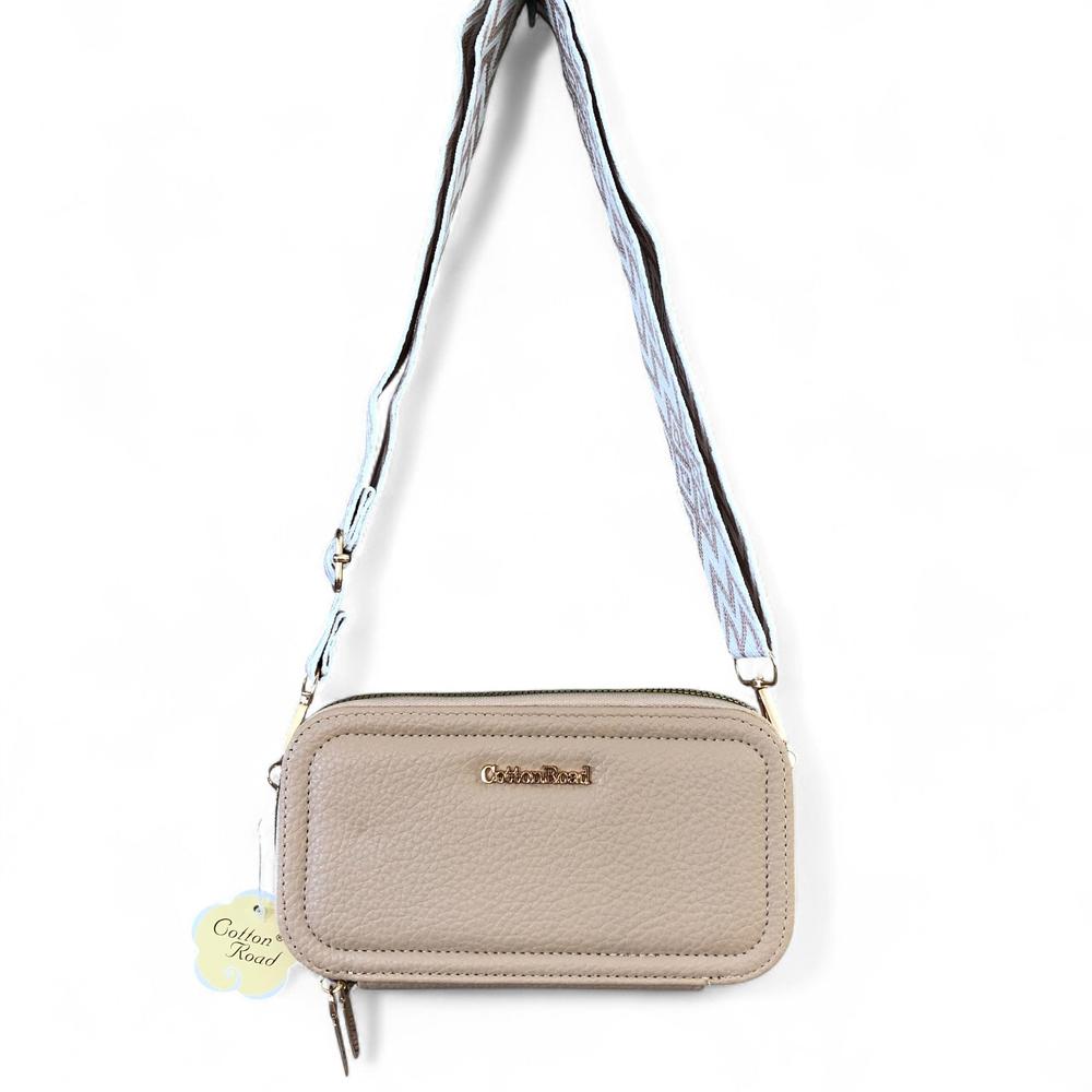 KHAKI Cotton Road PU Leather Cellphone Sling Wallet