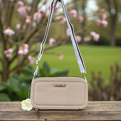 KHAKI Cotton Road PU Leather Cellphone Sling Wallet