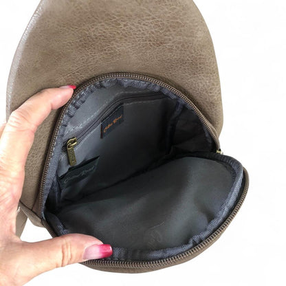 KHAKI Cotton Road PU Leather Cross Body Bag / Mini Backpack