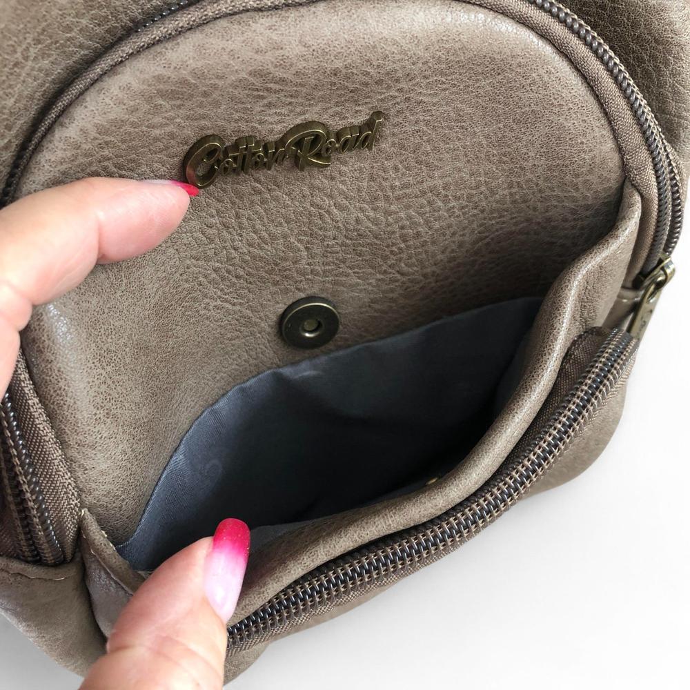 KHAKI Cotton Road PU Leather Cross Body Bag / Mini Backpack