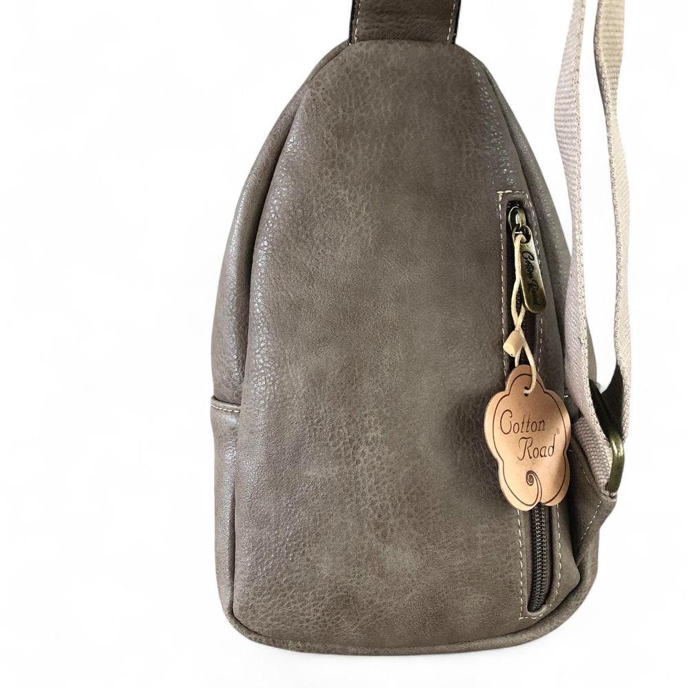 KHAKI Cotton Road PU Leather Cross Body Bag / Mini Backpack